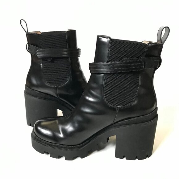 Gucci Trip Ankle Logo Plaque Boots Womens 41.5 11.5 Black Leather Chelsea Combat - Picture 10 of 15